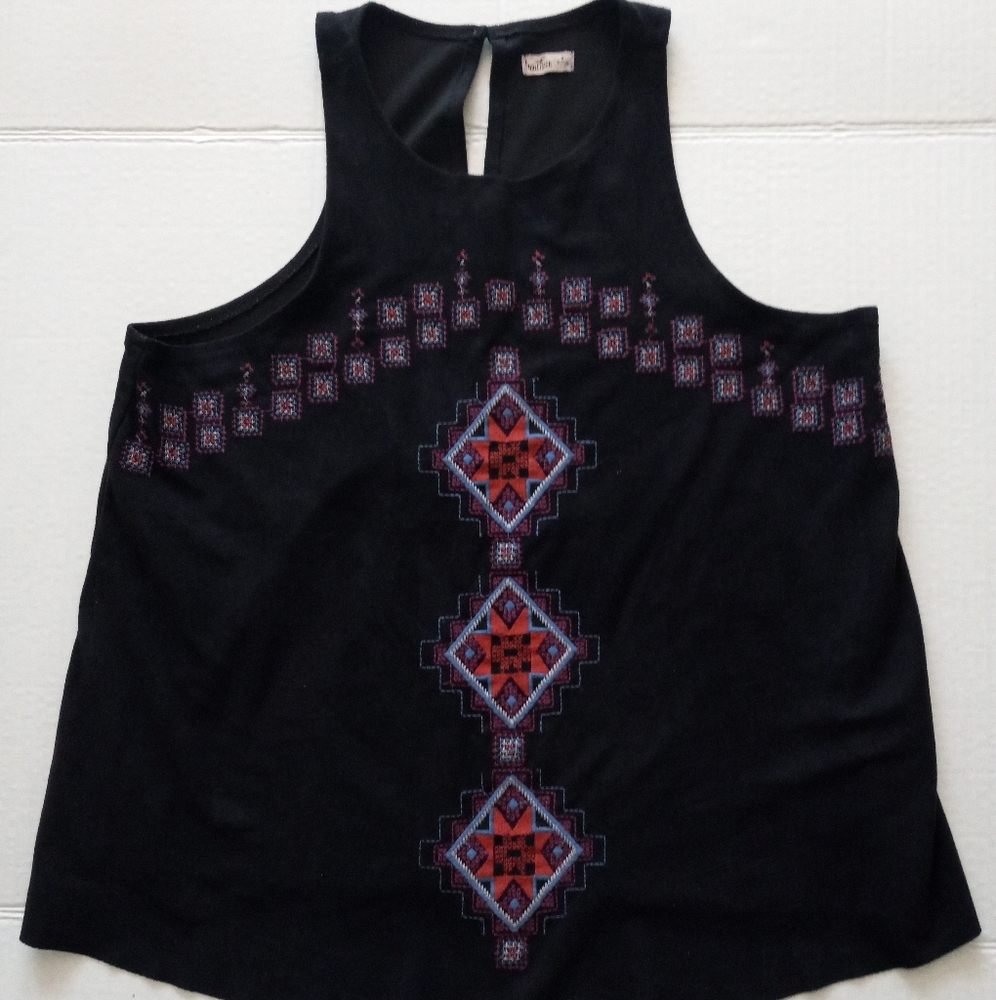 Hollister black Aztec embroidered tank top Small